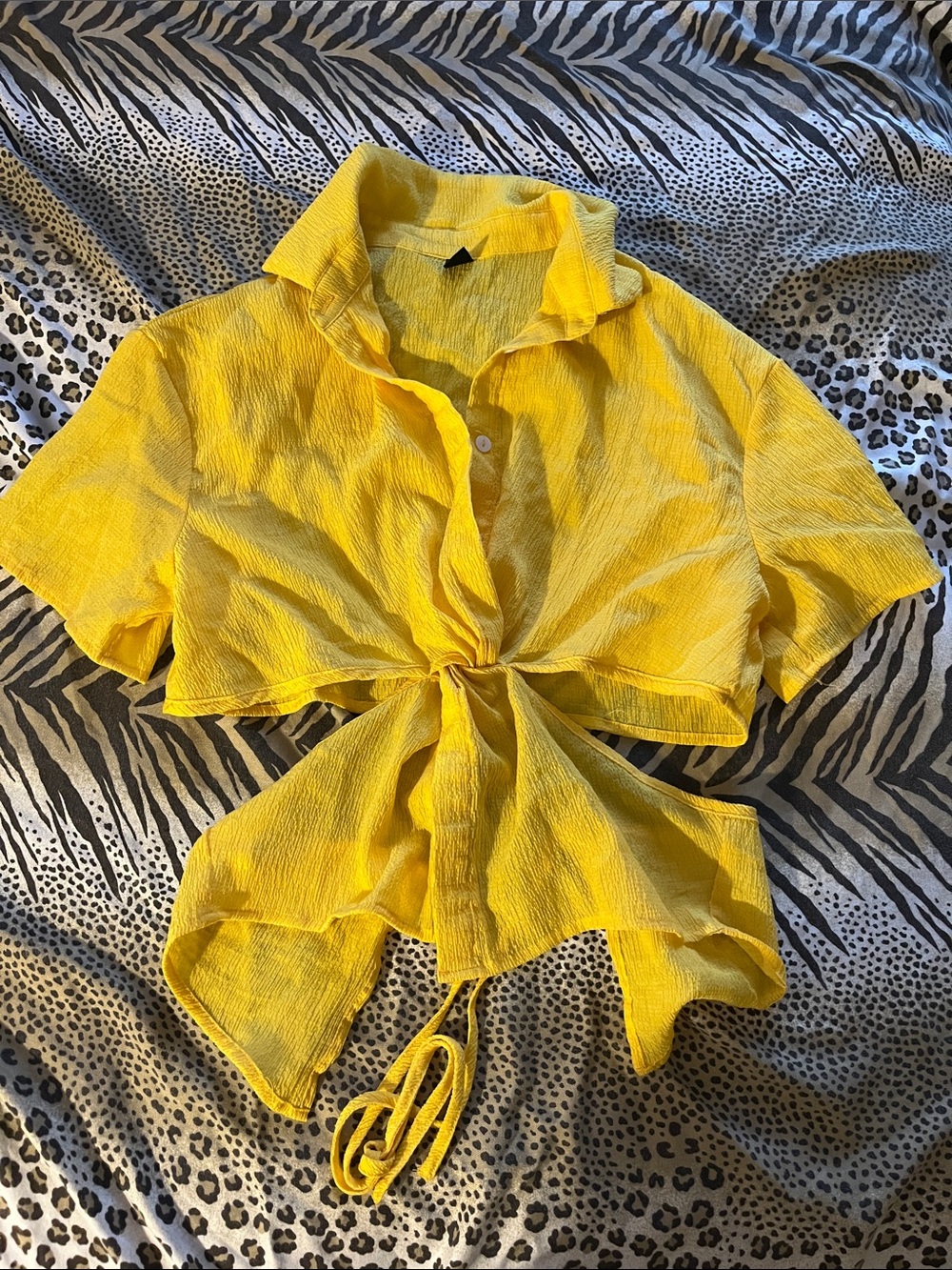 Women's Yellow side cute Short Sleeve Top, Collared with adjustable strings